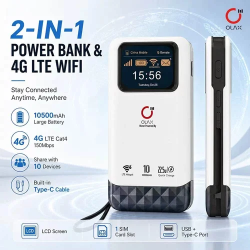OLAX 4G LTE Mobile WiFi Power Bank 10500mAh 22.5W